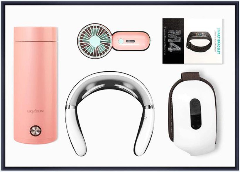 Portable electric kettle + fan + neck massager + smart bracelet + eye massager