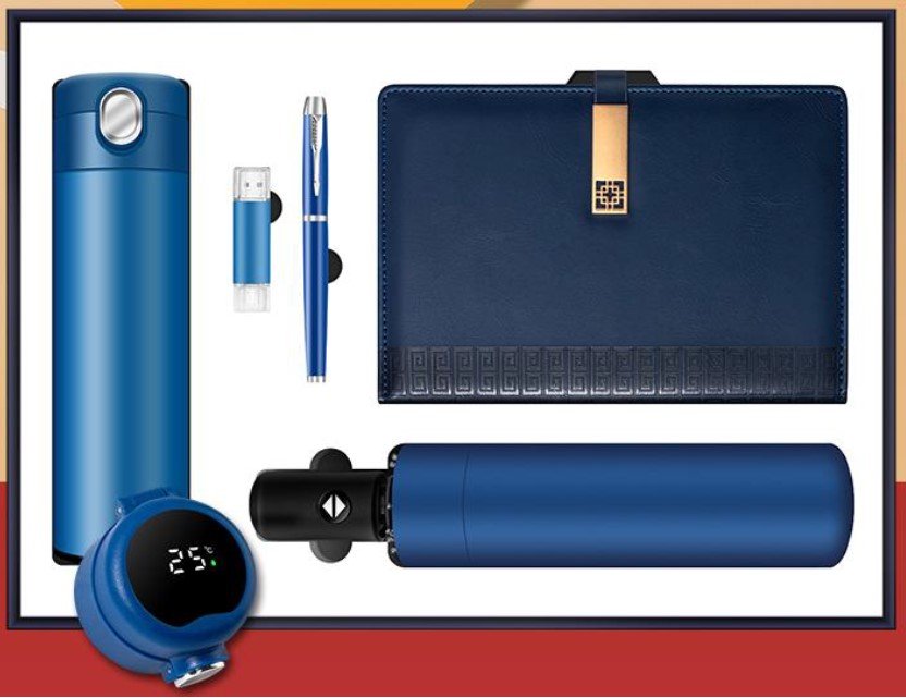 One button to open vacuum cup + metal pen + A5 paper-cut design notebook + umbrella + usb